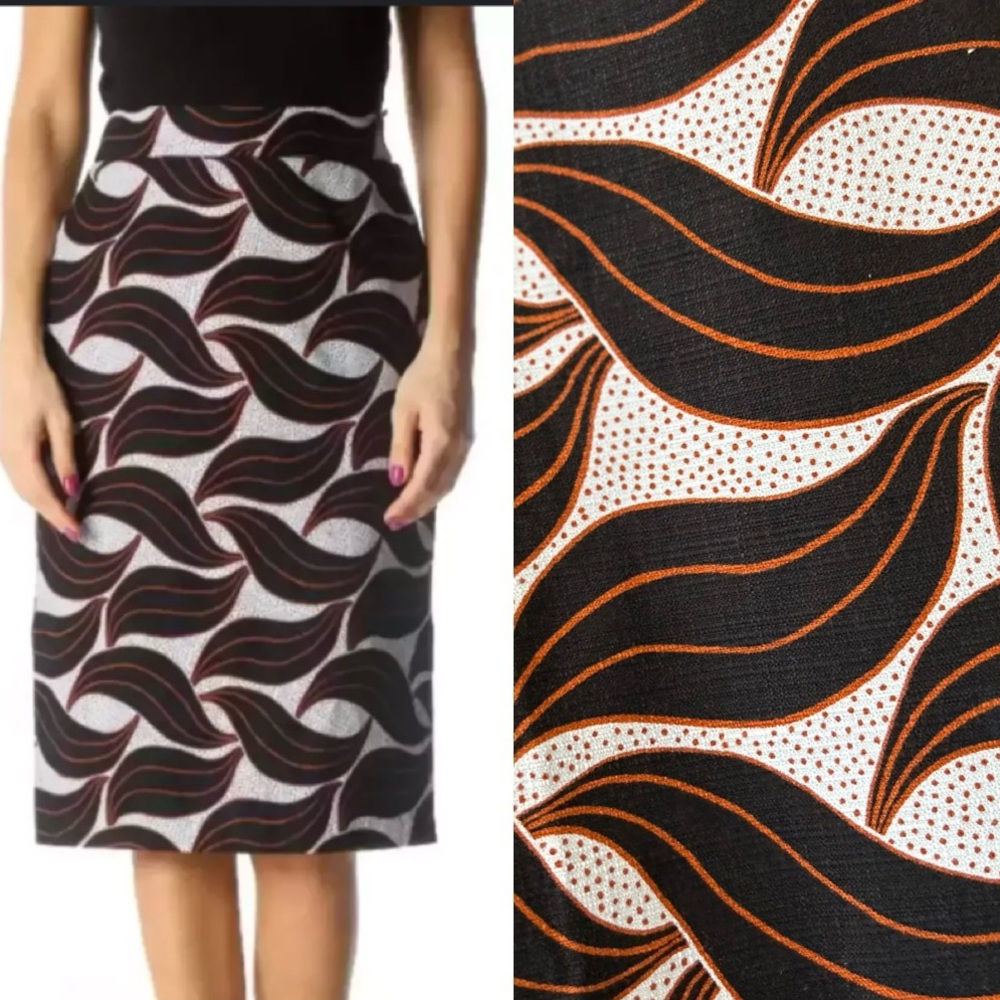 Ann Taylor Black and Orange Patterned Pencil Skirt